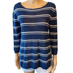 Talbots Linen Blue White Striped Long Sleeves Casual Knit Sweater Women size XS